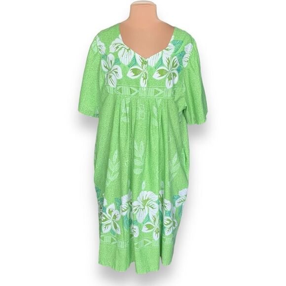 Vintage Anthony Richards Dress MuuMuu Chartreuse Tropical Print Flower Detail - Picture 9 of 9